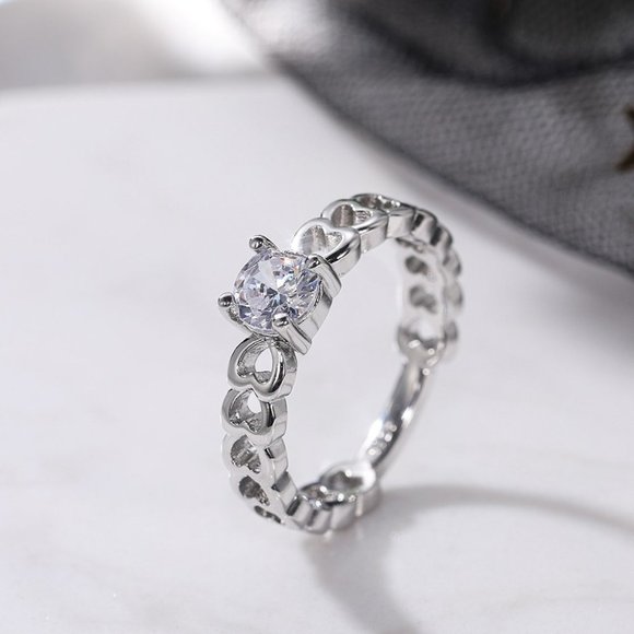 🌸Lovely Anillos Hollow Heart Round Cut Moissanite Eternity Ring for Women, K770 - Picture 8 of 10